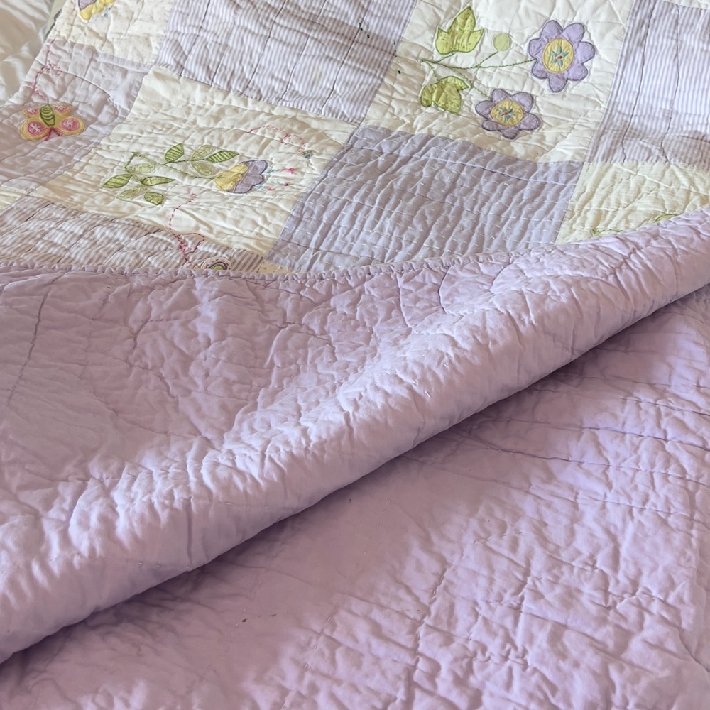 Pottery Barn Kids White and Purple Floral Quilt - Picture 6 of 14